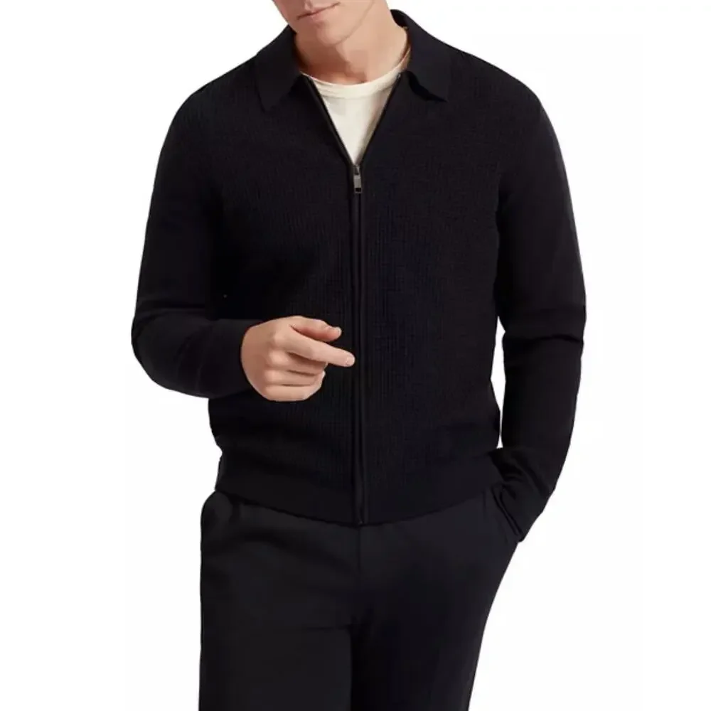 Ted Baker Mens Full Zip Collared Fenrys Sweater Waffle Stitch